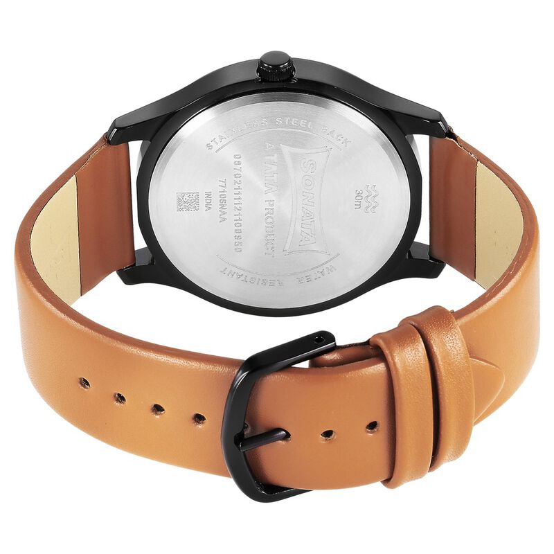 Sonata Quartz Analog Black Dial Leather Strap Watch for Men - image number 3