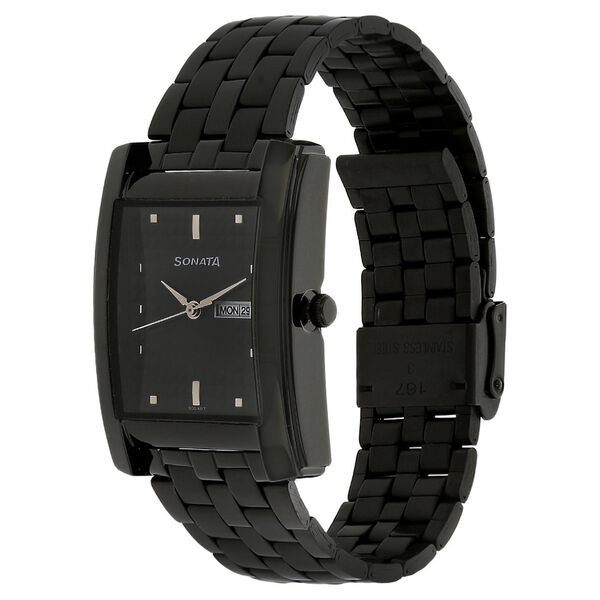 Sonata Quartz Analog with Day and Date Black Dial Stainless Steel Strap Watch for Men - image number 1