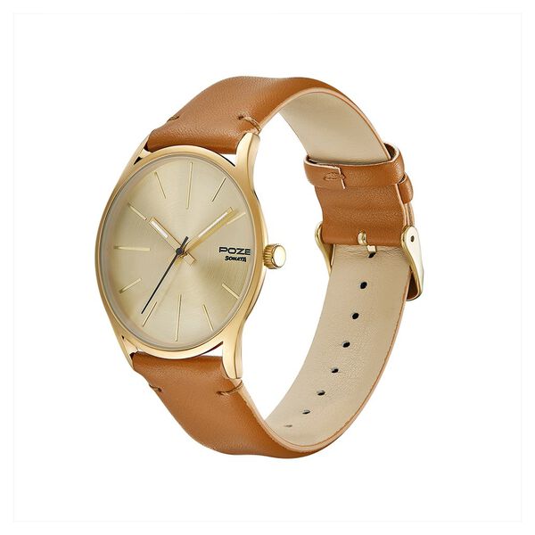 Poze by Sonata Quartz Analog Golden Dial PU Leather Strap Watch for Men - image number 2