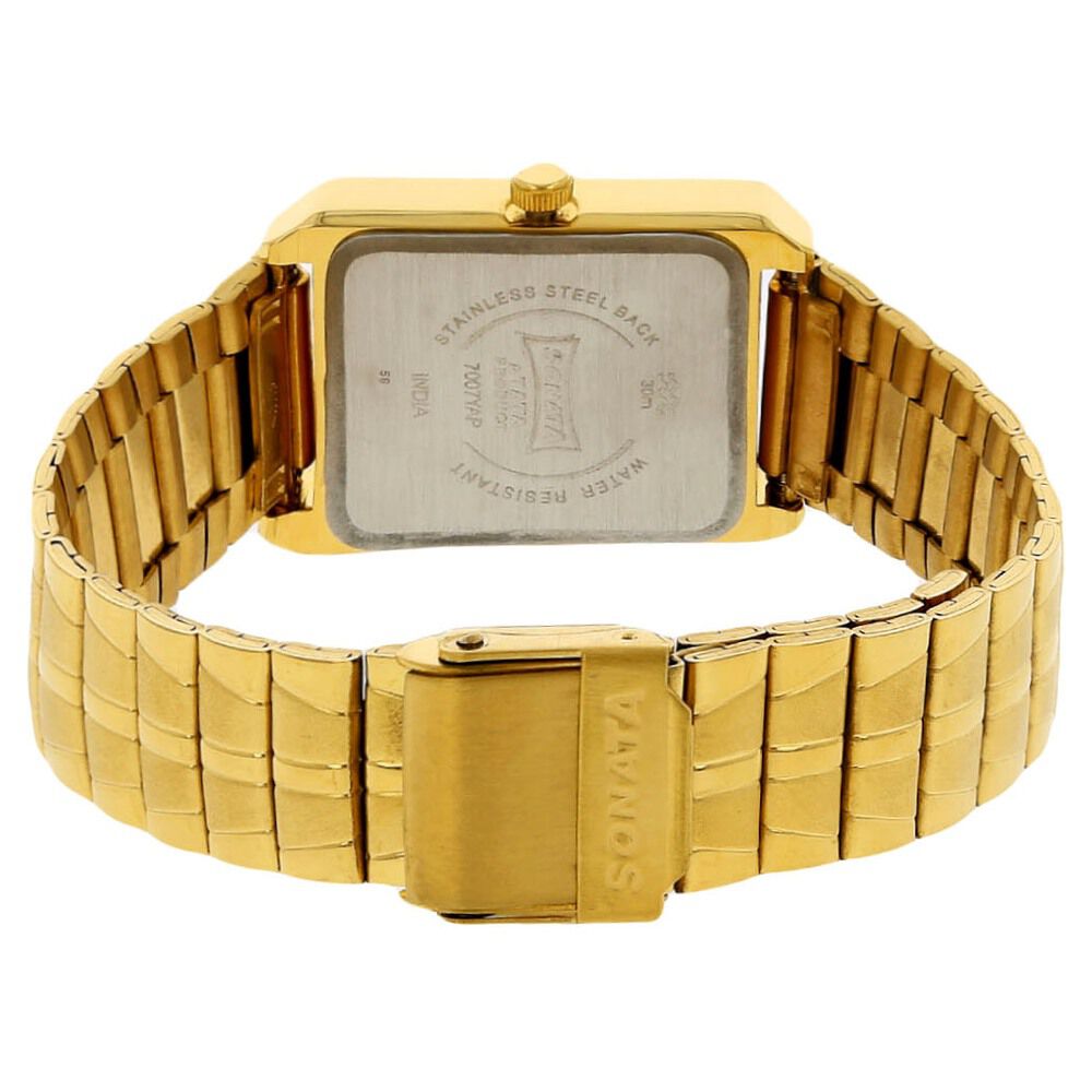 Buy Online Sonata Quartz Analog Champagne Dial Stainless Steel Strap Watch for Men ns7007ym05 Sonata