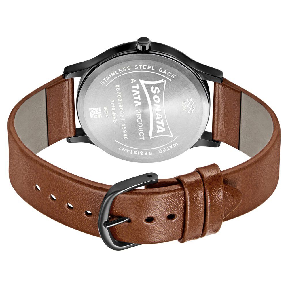 Sonata RPM Quartz Analog with Day and Date Grey Dial Leather Strap