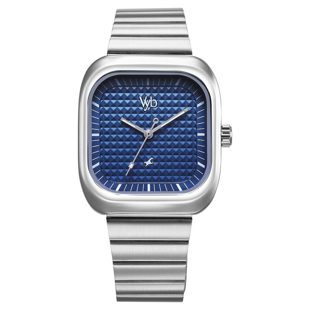 Fastrack Vyb Maverick Quartz Analog Blue Dial Silver Metal Strap Watch For Guys