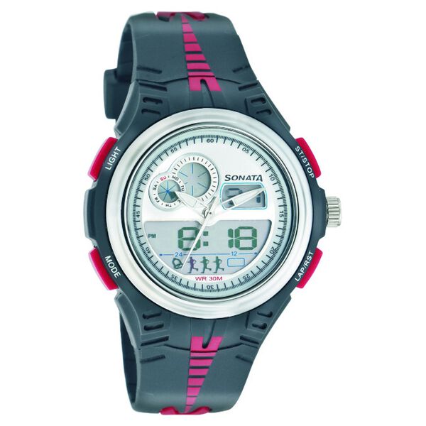 SF Quartz Analog Digital Silver Dial Plastic Strap Watch for Men - image number 0