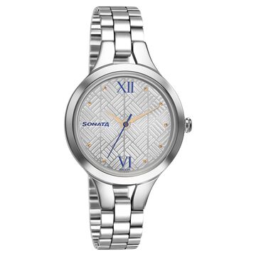 Sonata Workwear White Dial Women Watch With Stainless Steel Strap