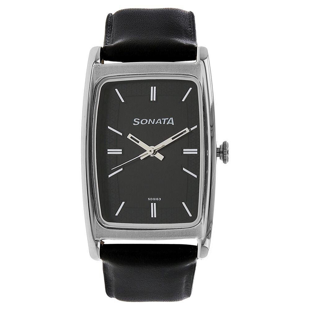 Buy Online Sonata Quartz Analog Black Dial Leather Strap Watch for