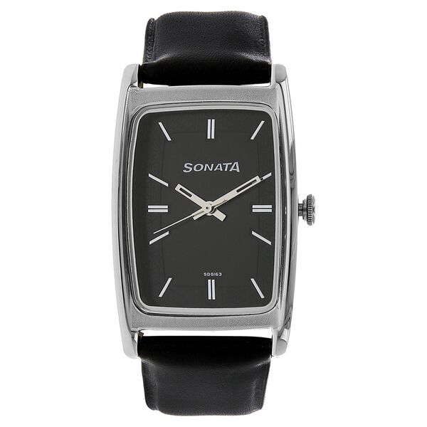 Sonata Quartz Analog Black Dial Leather Strap Watch for Men - image number 0