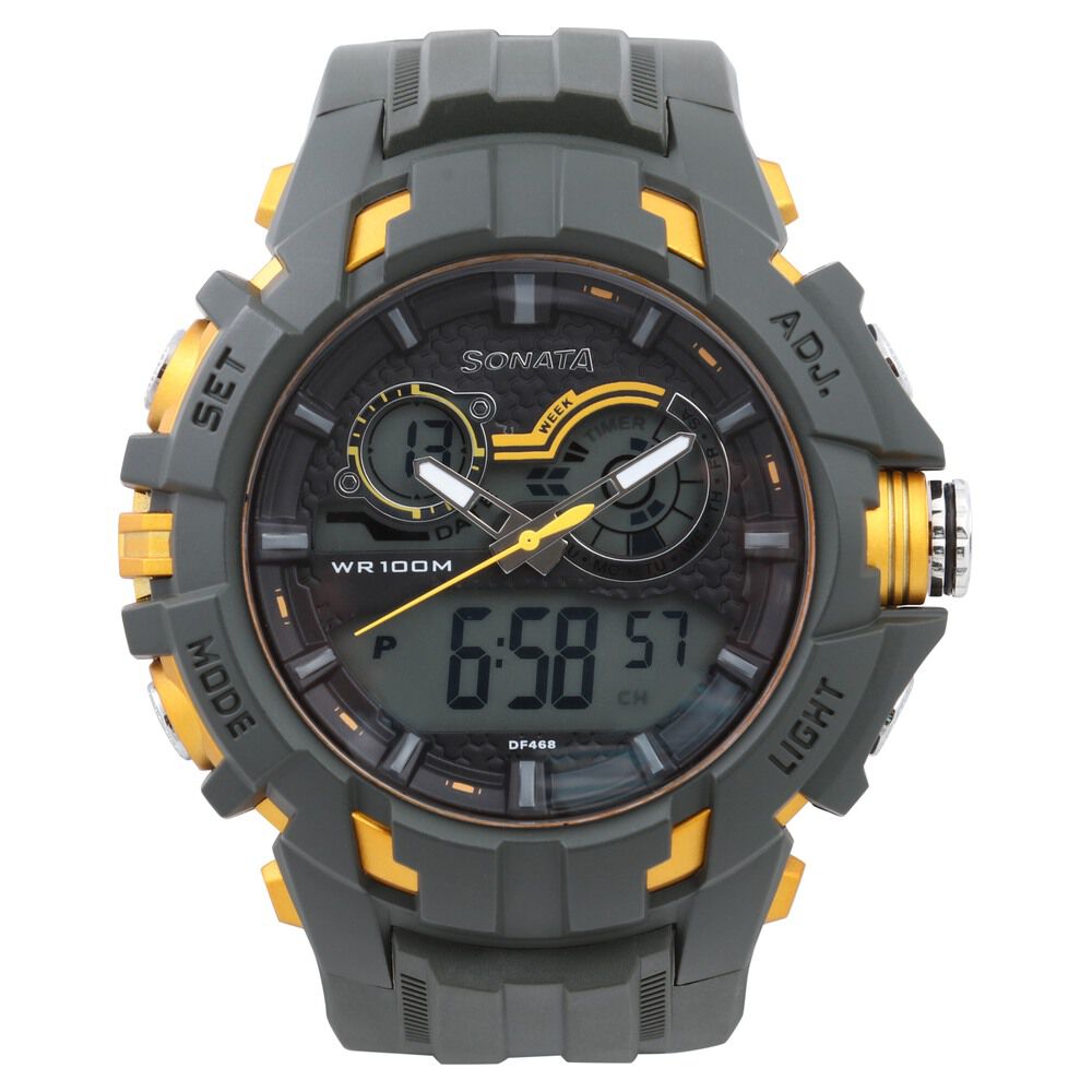 Buy Online SF Quartz Analog Digital Green Dial Plastic Strap Watch for Men np77045pp05 Sonata