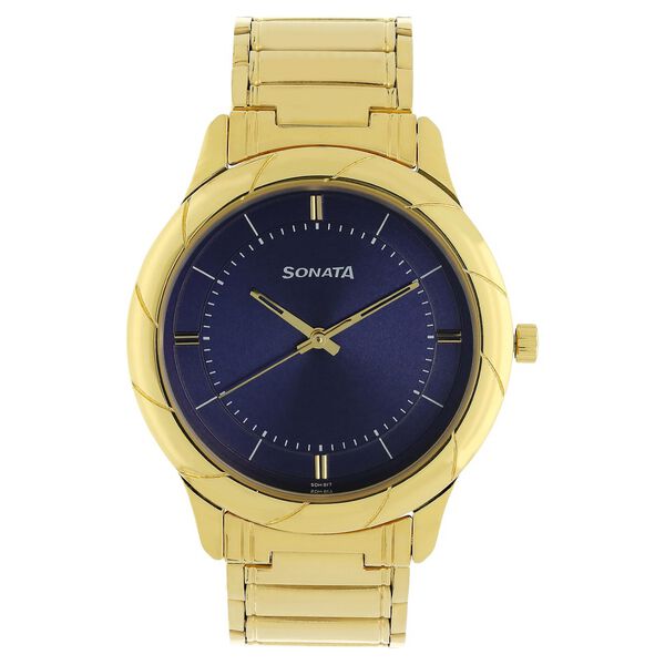 Sonata Quartz Analog Blue Dial Stainless Steel Strap Watch for Men - image number 0
