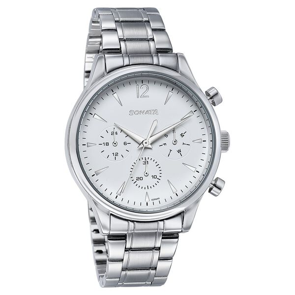 Sonata Wedding Edit Quartz Multifunction Silver Dial Stainless Steel Strap Watch For Men - image number 2