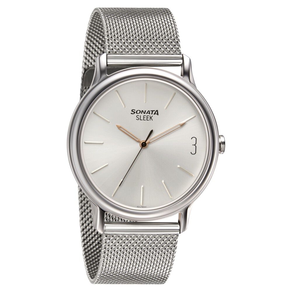 Buy Online Sonata Quartz Analog Silver Dial Stainless Steel Strap Watch for Men nn7128sm04 Sonata