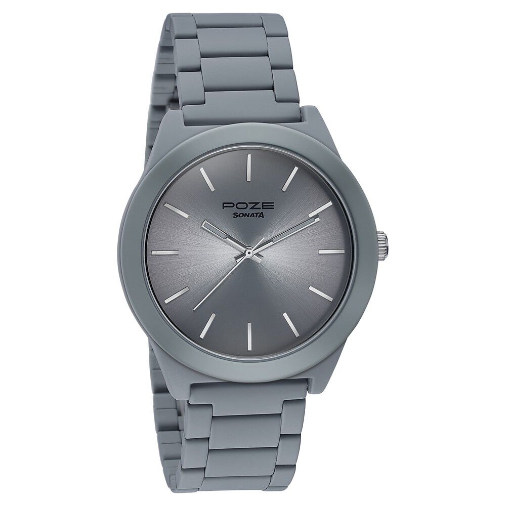 Buy Online Sonata Poze Quartz Analog Grey Dial Metal Strap Watch