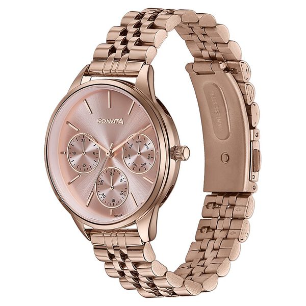 Sonata Wedding Edit Quartz Multifunction Pink Dial Stainless Steel Strap Watch For Women - image number 3