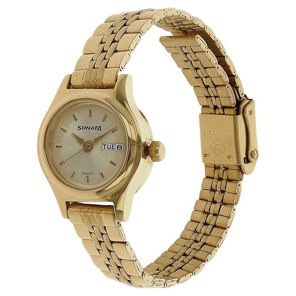 Sonata Quartz Analog with Day and Date Champagne Dial Stainless Steel Strap Watch for Women - image number 1