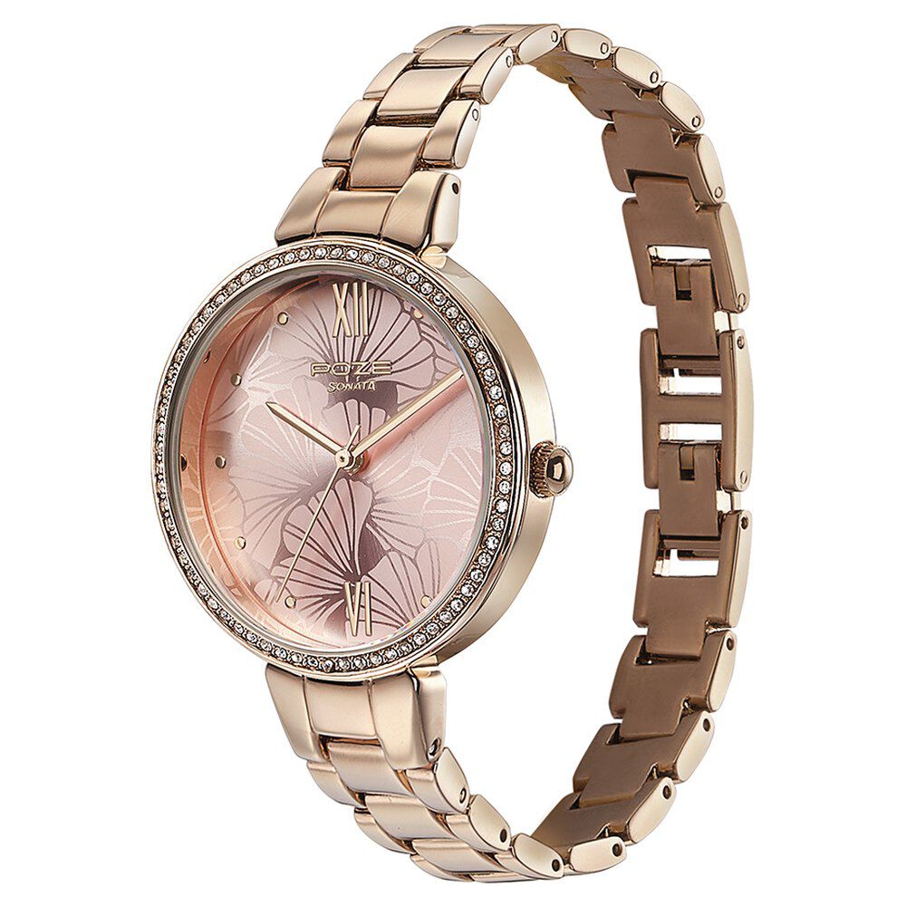 Buy Online Sonata Poze Quartz Analog Pink Dial Metal Strap Watch