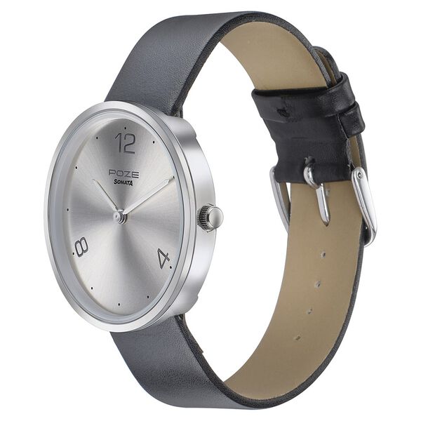 Sonata Poze Quartz Analog Silver Dial Leather Strap Watch for Men - image number 2