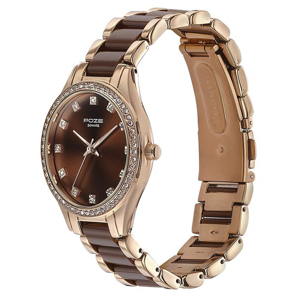 Sonata Poze Quartz Analog Brown Dial Metal & Plastic Strap Watch for Women - image number 3