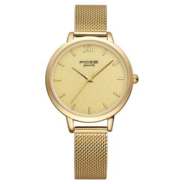 Poze by Sonata Quartz Analog Golden Dial Stainless Steel Strap Watch for Women