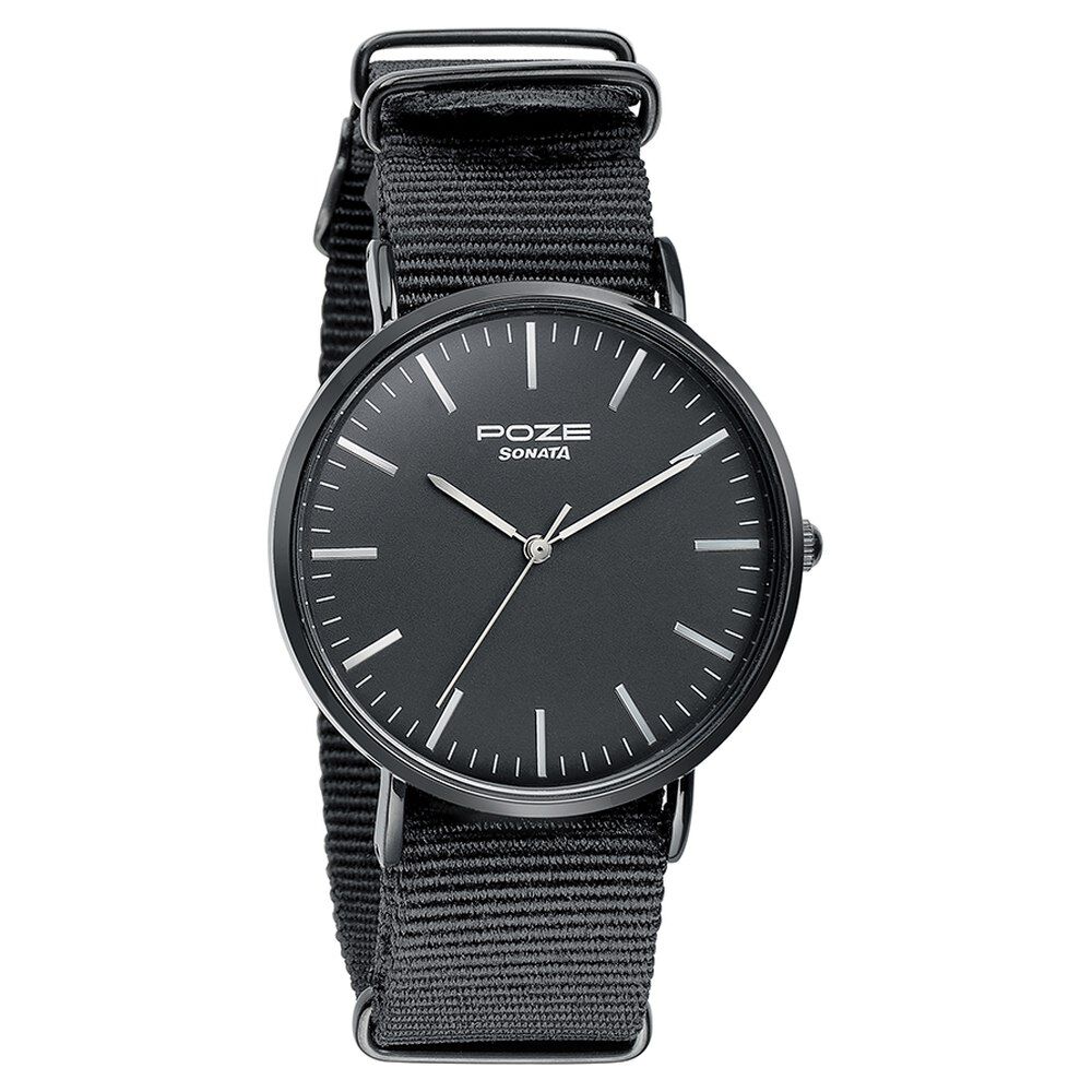 Buy Online Sonata Poze Quartz Analog Black Dial Nylon Strap Watch for Men sp70038np01w Sonata