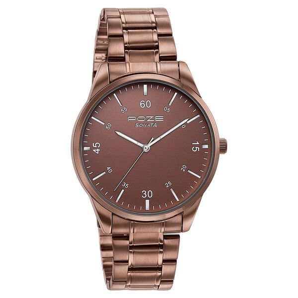 Sonata Poze Quartz Analog Brown Dial Stainless Steel Strap Watch For Men - image number 2