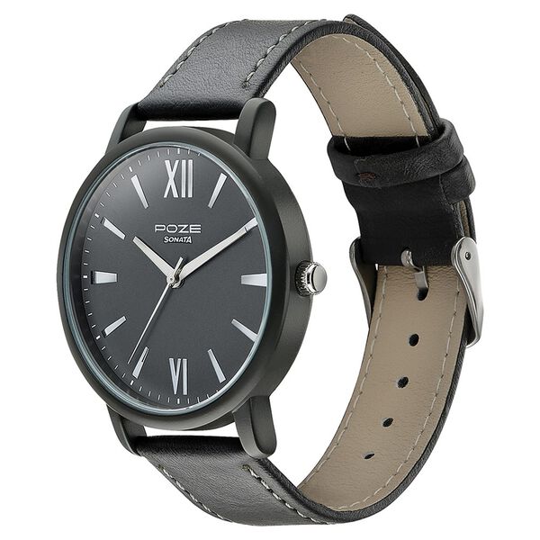 Sonata Poze Quartz Analog Black Dial Leather Strap Watch for Men - image number 3
