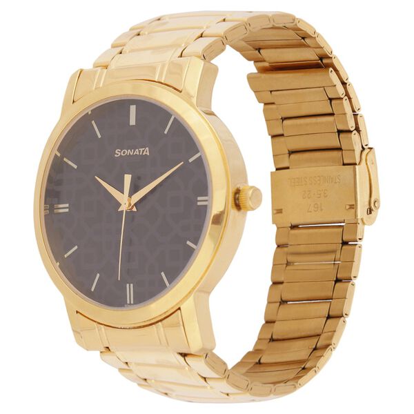 Sonata Quartz Analog Black Dial Stainless Steel Strap Watch for Men - image number 2