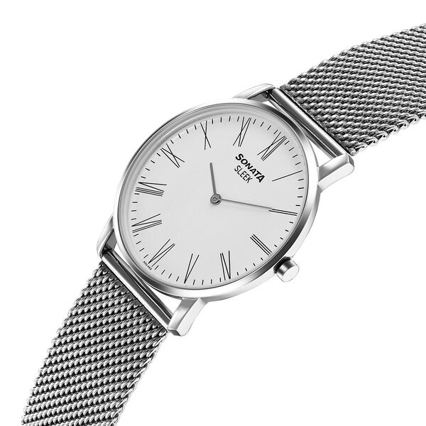 Sonata Sleek Quartz Analog White Dial Silver Stainless Steel Strap Watch For Men - image number 1