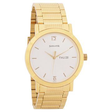 Sonata Quartz Analog with Day and Date White Dial Stainless Steel Strap Watch for Men