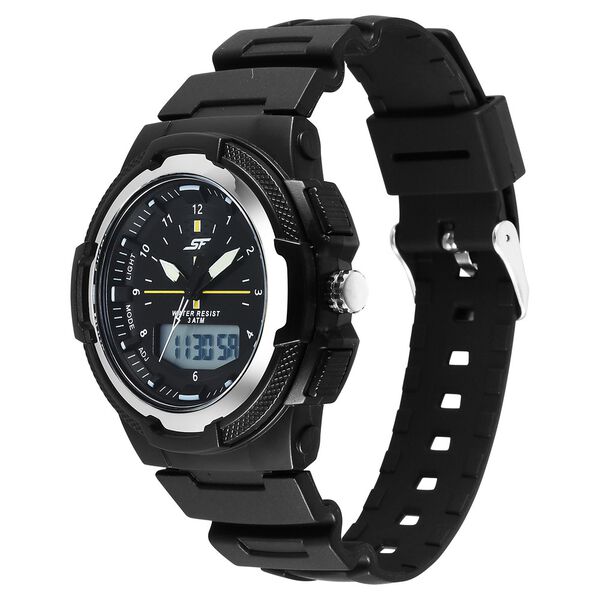 SF Maverick Quartz Digital Ana Digi Black Dial PU Strap Watch For Men - image number 2