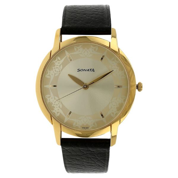 Sonata Quartz Analog Silver Dial Leather Strap Watch for Men - image number 0
