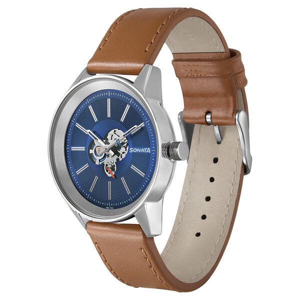 Sonata Quartz Multifunction Blue Dial Leather Strap Watch for Men - image number 1