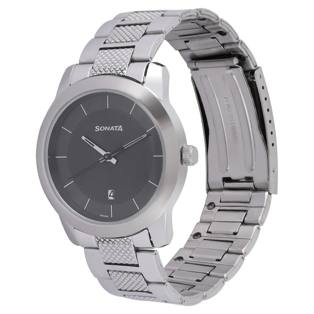 Buy Online Sonata Quartz Analog with Date Grey Dial Stainless Steel Strap Watch for Men np7924sm07 Sonata
