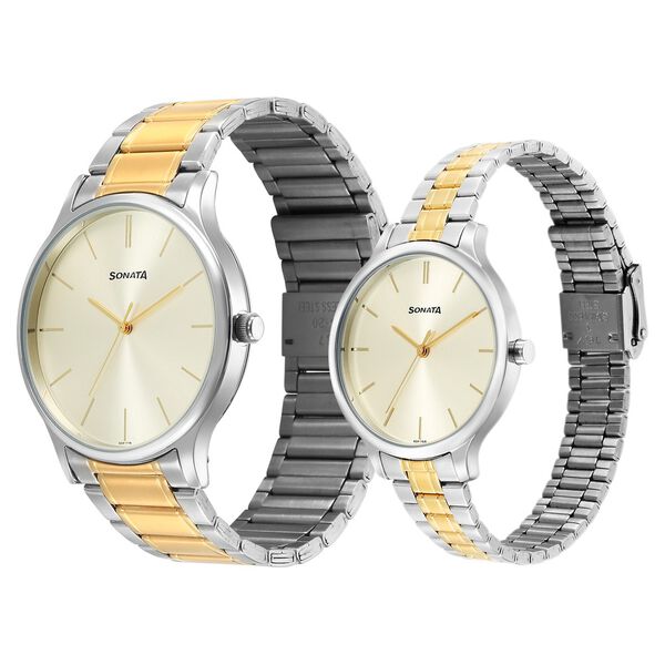 Sonata Pair Quartz Analog Champagne Dial Stainless Steel Strap Watch for Couple - image number 1