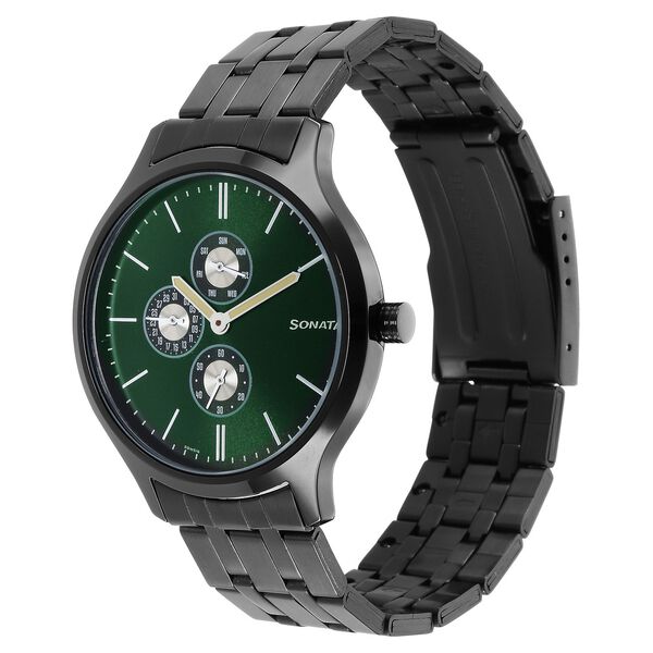 Sonata Quartz Multifunction Green Dial Stainless Steel Strap Watch for Men - image number 1