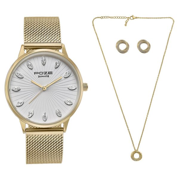 Sonata Poze Quartz Analog White Dial Metal Strap Watch For Women - image number 1