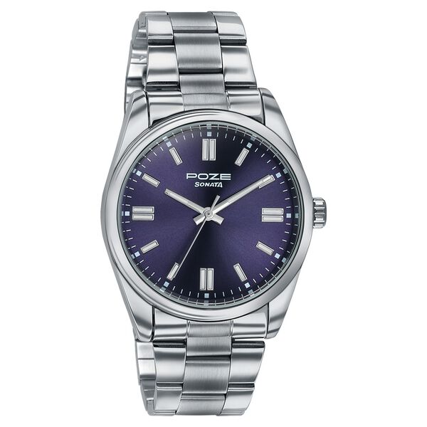 Sonata Poze Quartz Analog Blue Dial Silver Stainless Steel Strap Watch For Men - image number 2