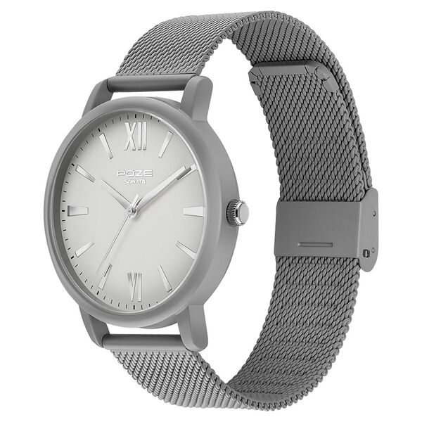 Sonata Poze Quartz Analog Grey Dial Grey Mesh Strap Watch For Men - image number 3