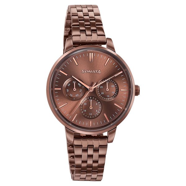 Sonata Verve Quartz Multifunction Brown Dial Brown Metal Strap Watch For Women - image number 1
