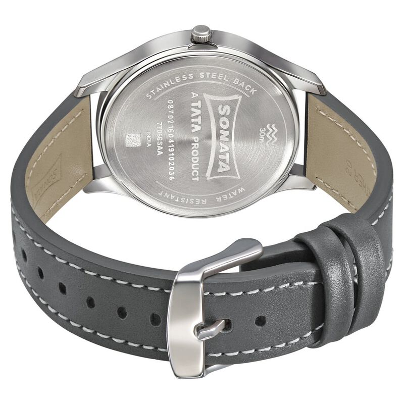Sonata RPM Quartz Analog Grey Dial Leather Strap Watch for Men - image number 3
