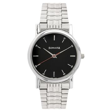 Sonata Quartz Analog Black Dial Metal Strap Watch for Men
