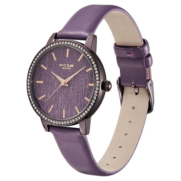 Poze by Sonata Quartz Analog Purple Dial PU Leather Strap Watch for Women - image number 2