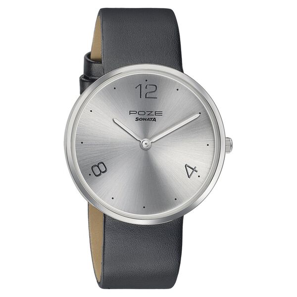 Sonata Poze Quartz Analog Silver Dial Leather Strap Watch for Men - image number 1