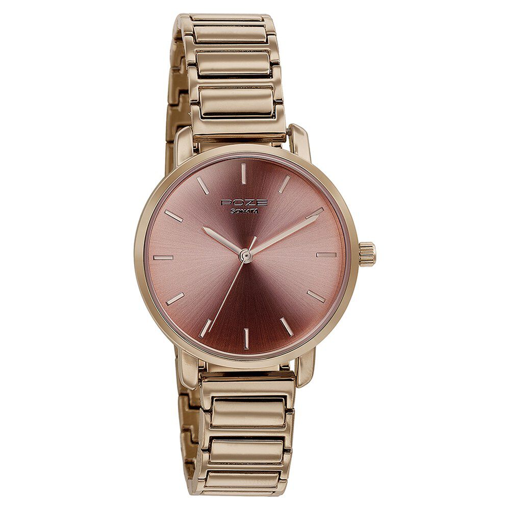 Buy Online Sonata Poze Quartz Analog Pink Dial Metal Strap Watch for Women sp80057wm01w p Sonata