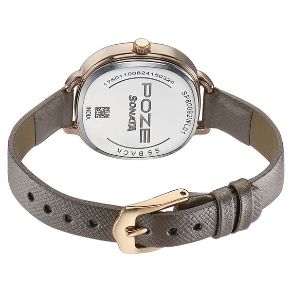 Sonata Poze Quartz Analog Grey Dial Leather Strap Watch For Women - image number 5