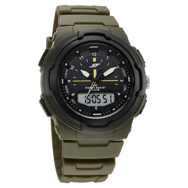SF Maverick Quartz Digital Ana Digi Black Dial PU Strap Watch For Men - image number 0