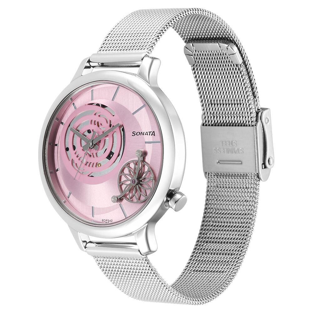 Sonata Unveil Quartz Analog Pink Dial Stainless Steel Strap Watch