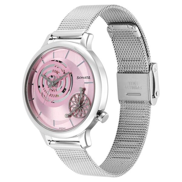 Sonata Unveil Quartz Analog Pink Dial Stainless Steel Strap Watch for Women - image number 1