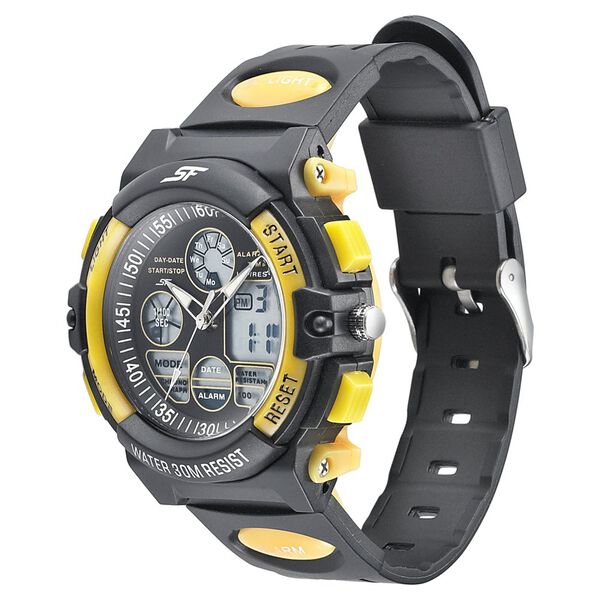 SF Quartz Analog Digital Black Dial PU Strap Watch for Men - image number 1