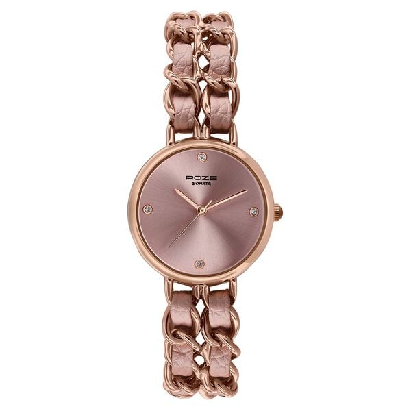 Poze Poze Quartz Analog Pink Dial Two Toned Metal & Leather Strap Watch For Women - image number 1