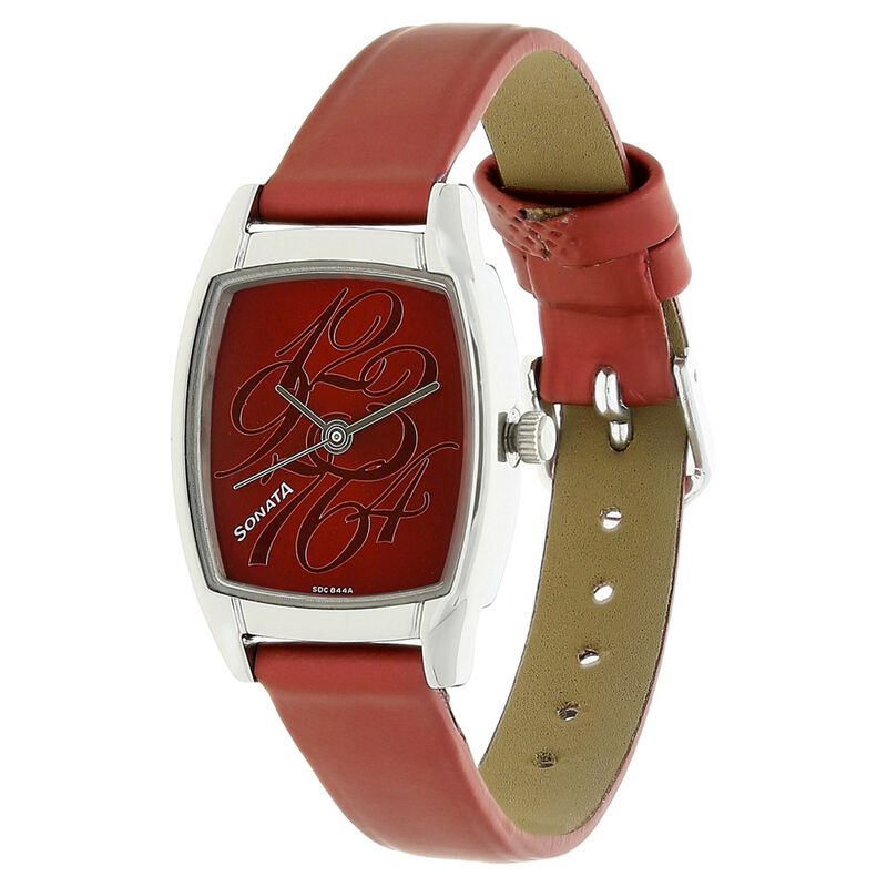 Sonata Quartz Analog Red Dial Leather Strap Watch for Women - image number 1