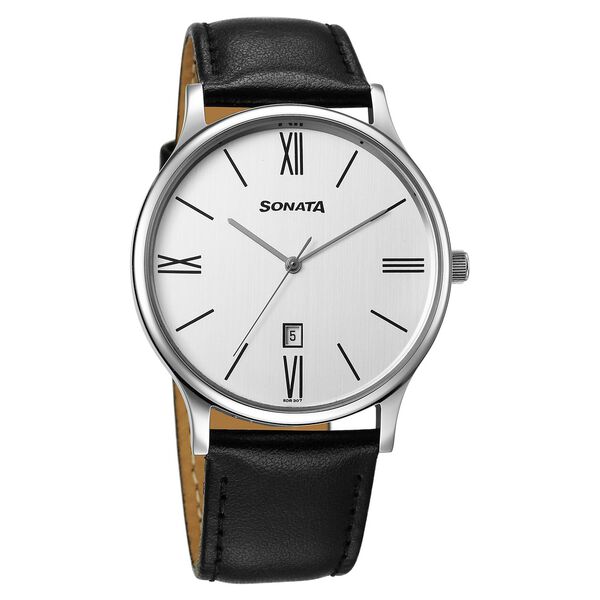 Sonata Aspire Quartz Analog with Day and Date White Dial Leather Strap Watch For Men - image number 0